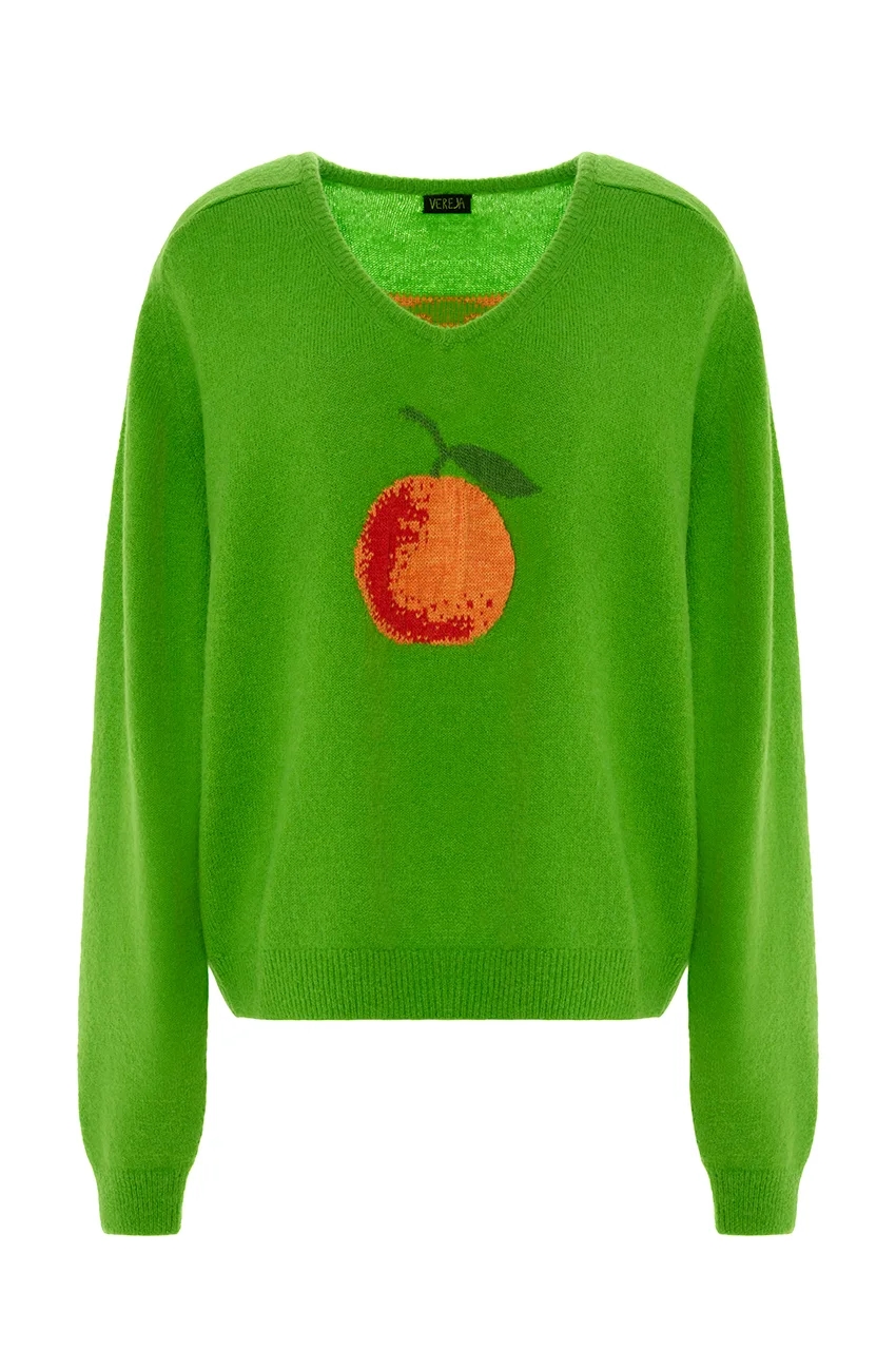 Свитер Мапельсин зелёный. Мапельсиновые сады приносят плоды и зимой и летом. Из листьев этого дерева в Италии создают нитки из которых и связан свитер. Бережный уход.