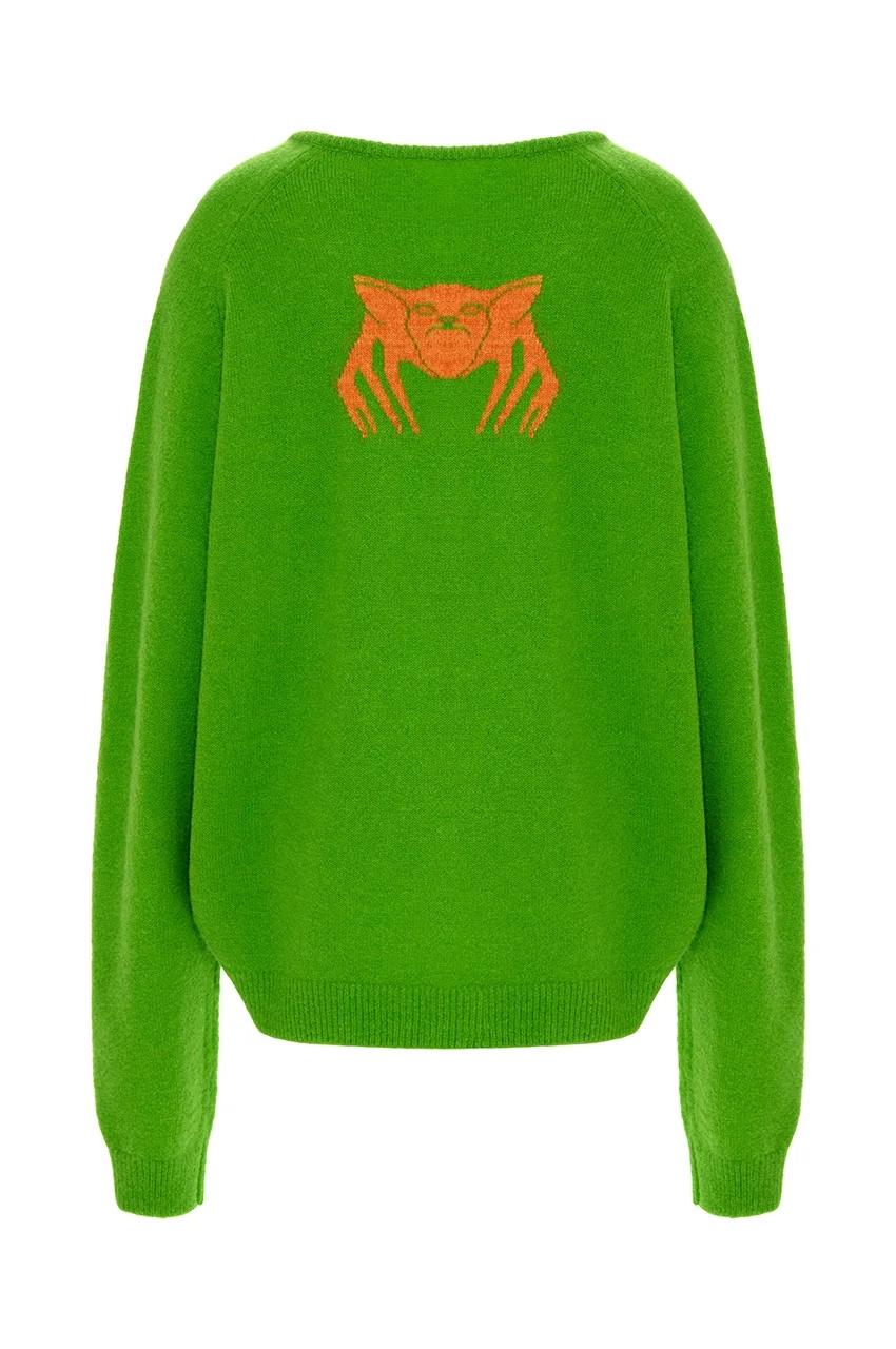 Свитер Мапельсин зелёный. Мапельсиновые сады приносят плоды и зимой и летом. Из листьев этого дерева в Италии создают нитки из которых и связан свитер. Бережный уход.